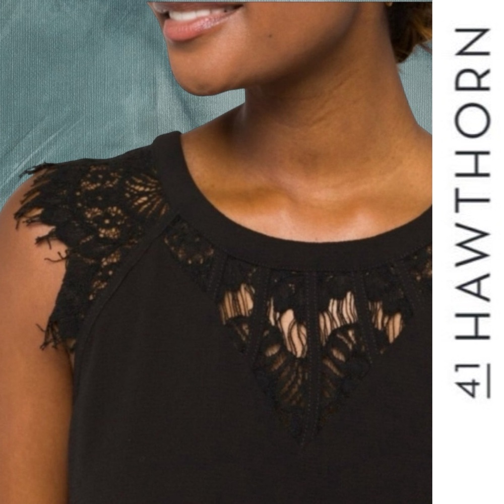 NWT 41 Hawthorn Black Jarred Lace Detail Cap-Sleeve Blouse, Size M, MSRP $58 - Picture 2 of 10